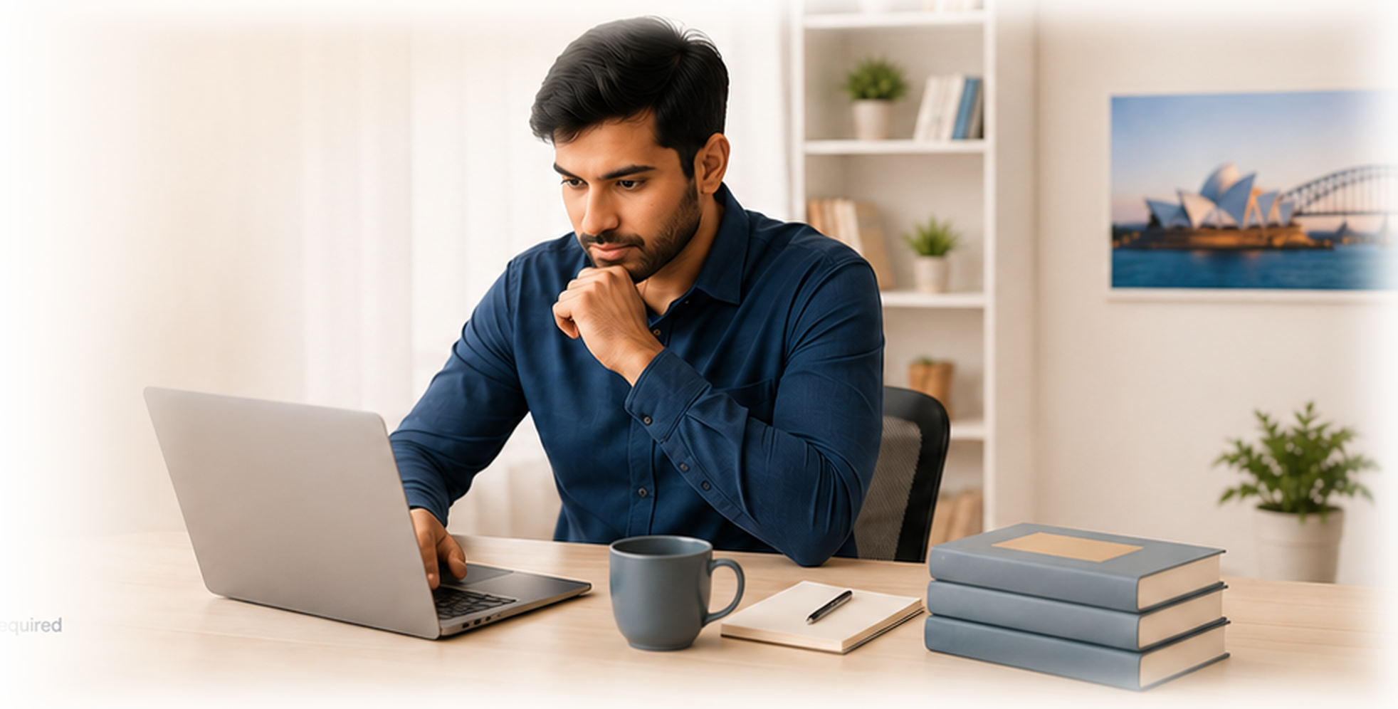 A skilled professional using a laptop beside an Australian skills assessment checklist