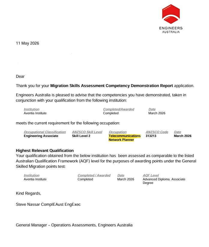 Successful skills assessment outcome example
