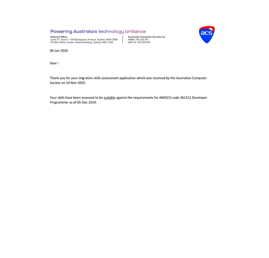 Successful skills assessment outcome example