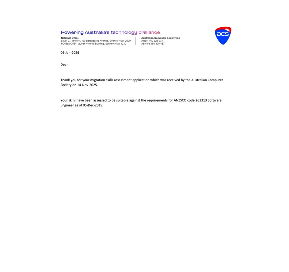 Successful skills assessment outcome example